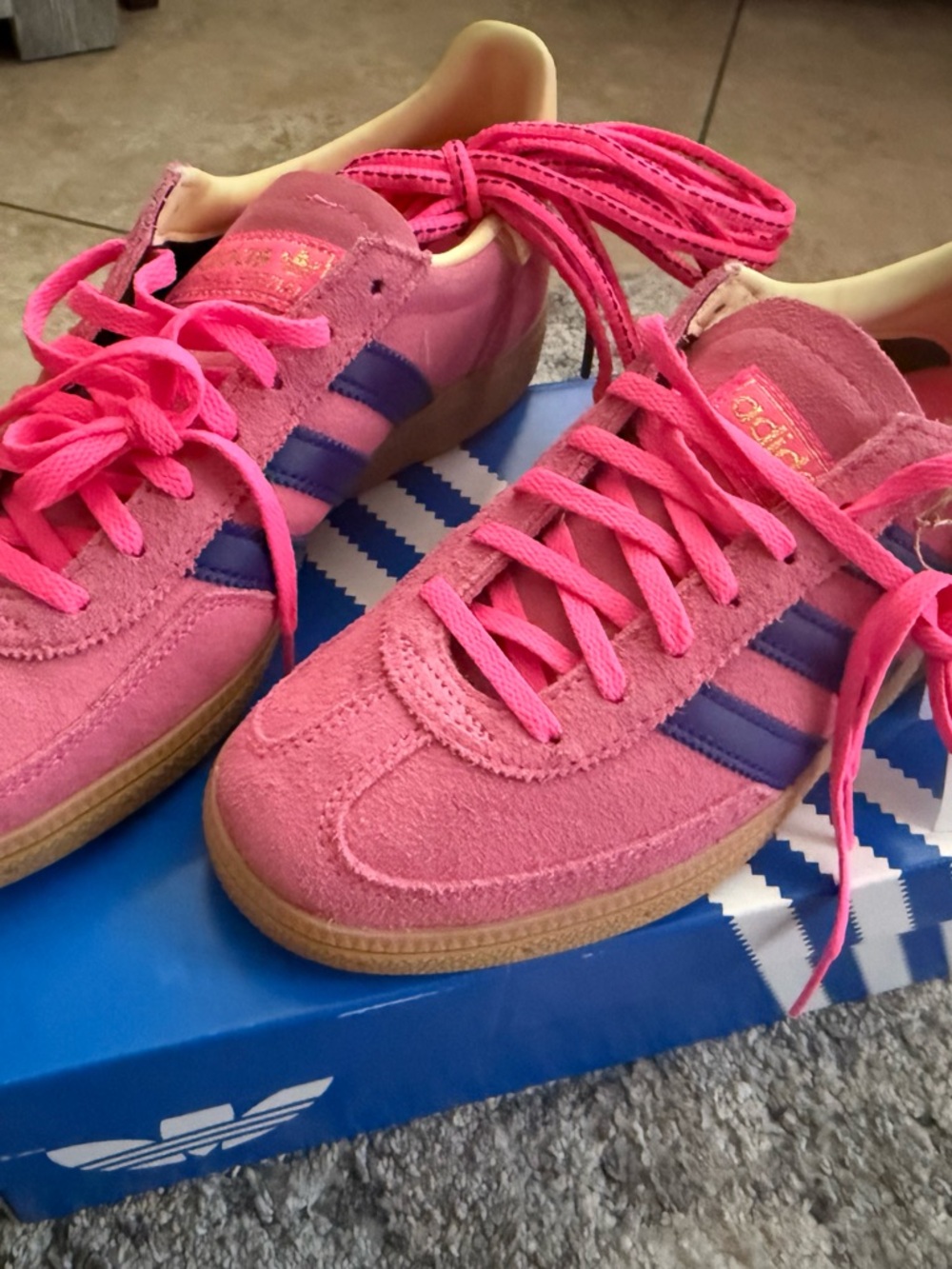 adidas Pink Suede Sneakers with Blue Three-Stripes